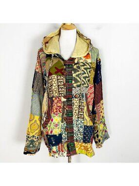Vintage Patchwork Hippie Gypsy Boho Hoodie Jacket Mixed Print One Size